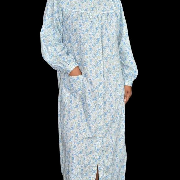 Vintage HukAPoo Gown Blue Floral Robe Prairie Country House Coat Maxi Size Small - Picture 14 of 14